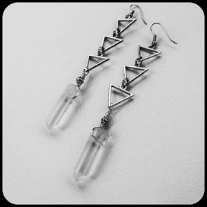 Geometric Natural Raw Clear Quartz Dangle Earrings